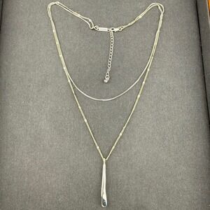 Jenny Bird Silver Tone Layered Necklace Organic Drop Leana Pendant Minimalist